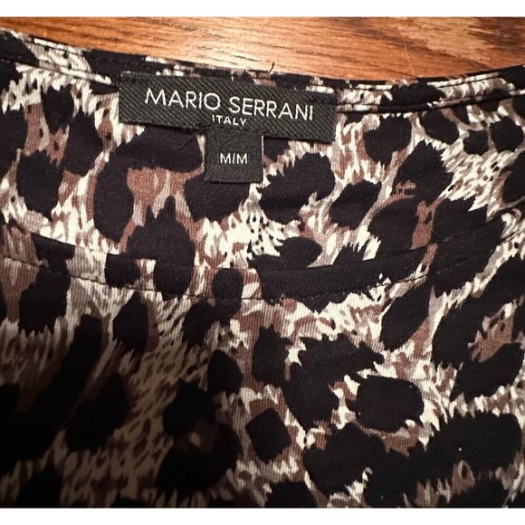 Mario Serrani Shirt Medium Women's Crew Neck Top Long Sleeve Leopard Print Brown - Picture 4 of 9